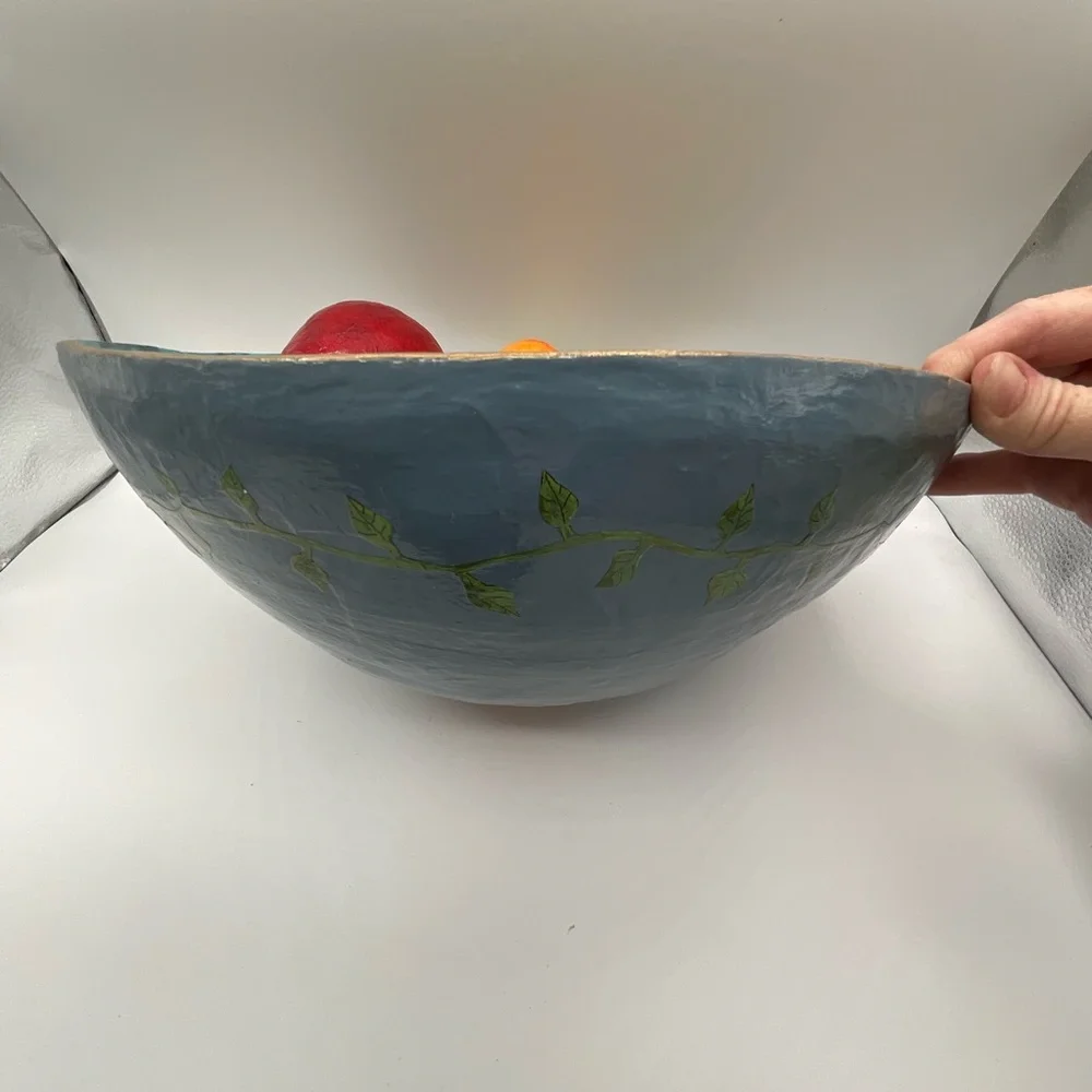 Handmade Fruit Bowl Painted Paper Mache Vegetables Rustic Kitchen Decor - Picture 2 of 8